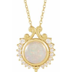 14K Yellow Natural White Opal & 1/6 CTW Natural Diamond 
 16-18" Necklace Siddiqui Jewelers