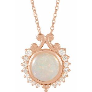 14K Rose Natural White Opal & 1/6 CTW Natural Diamond 
 16-18" Necklace Siddiqui Jewelers