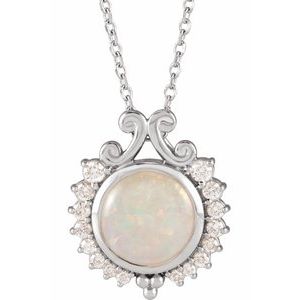 Platinum Natural White Opal & 1/6 CTW Natural Diamond 
 16-18" Necklace Siddiqui Jewelers