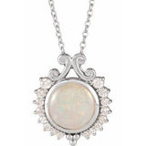 Sterling Silver Natural White Opal & 1/6 CTW Natural Diamond 
 16-18" Necklace Siddiqui Jewelers