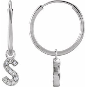 14K White .05 CTW Natural Diamond Single Initial S Hoop Earring Siddiqui Jewelers