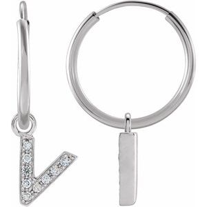 14K White .03 CTW Natural Diamond Single Initial V Hoop Earring Siddiqui Jewelers
