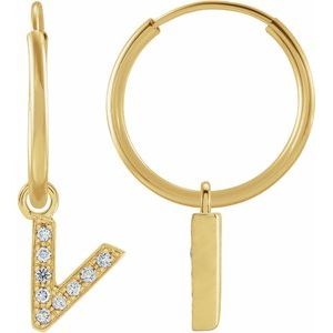 14K Yellow .03 CTW Natural Diamond Single Initial V Hoop Earring Siddiqui Jewelers