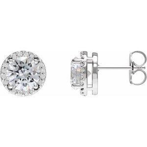 Platinum Lab-Grown Moissanite & 1/10 CTW Natural Diamond Halo-Style Earrings Siddiqui Jewelers