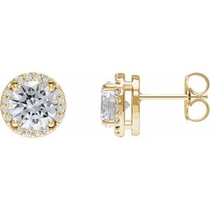 14K Yellow Lab-Grown Moissanite & 1/10 CTW Natural Diamond Halo-Style Earrings Siddiqui Jewelers