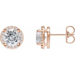14K Rose Lab-Grown Moissanite & 1/10 CTW Natural Diamond Halo-Style Earrings Siddiqui Jewelers
