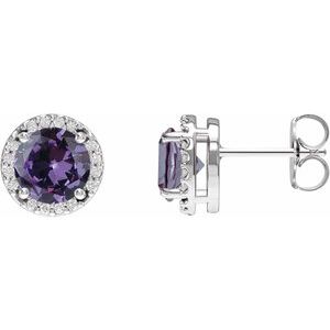 Platinum Lab-Grown Alexandrite & .05 CTW Natural Diamond Halo-Style Earrings Siddiqui Jewelers