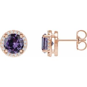 14K Rose Lab-Grown Alexandrite & 1/10 CTW Natural Diamond Halo-Style Earrings Siddiqui Jewelers
