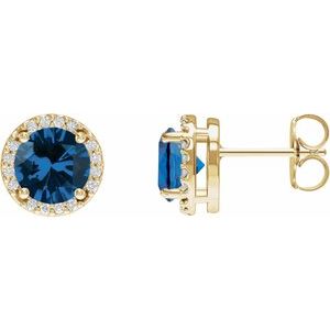 14K Yellow Lab-Grown Blue Sapphire & 1/10 CTW Natural Diamond Halo-Style Earrings Siddiqui Jewelers