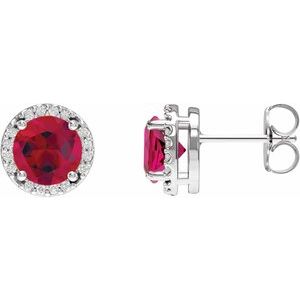 14K White Lab-Grown Ruby & 1/10 CTW Natural Diamond Halo-Style Earrings Siddiqui Jewelers