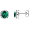 14K White Lab-Grown Emerald & 1/10 CTW Natural Diamond Halo-Style Earrings Siddiqui Jewelers
