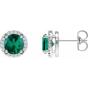 Platinum Lab-Grown Emerald & 1/10 CTW Natural Diamond Halo-Style Earrings Siddiqui Jewelers