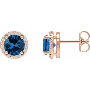14K Rose Lab-Grown Blue Sapphire & .05 CTW Natural Diamond Halo-Style Earrings Siddiqui Jewelers