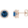 14K Rose Lab-Grown Blue Sapphire & 1/10 CTW Natural Diamond Halo-Style Earrings Siddiqui Jewelers