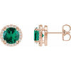 14K Rose Lab-Grown Emerald & 1/10 CTW Natural Diamond Halo-Style Earrings Siddiqui Jewelers