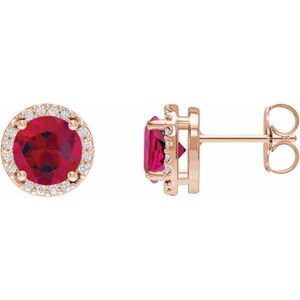 14K Rose Lab-Grown Ruby & .05 CTW Natural Diamond Halo-Style Earrings Siddiqui Jewelers