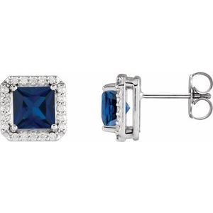 Platinum Lab-Grown Blue Sapphire & .08 CTW Natural Diamond Halo-Style Earrings Siddiqui Jewelers