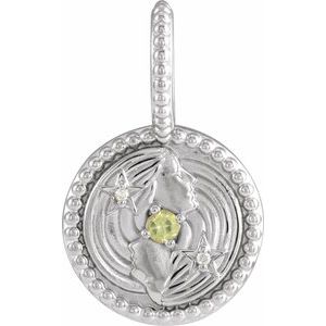 14K White Natural Peridot & .005 CTW Natural Diamond Gemini Charm/Pendant Siddiqui Jewelers