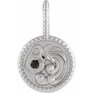 14K White Natural Black Spinel & .075 CTW Natural Diamond Aquarius Charm/Pendant Siddiqui Jewelers