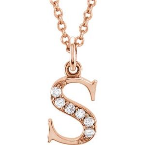 14K Rose .03 CTW Diamond Lowercase Initial s 16" Necklace - Siddiqui Jewelers
