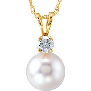 14K Yellow Akoya Cultured Pearl & 1/10 CTW Diamond 18" Necklace - Siddiqui Jewelers