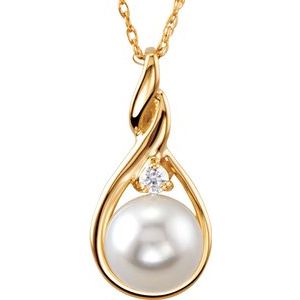 14K Yellow Akoya Cultured Pearl & .03 CTW Diamond 18" Necklace - Siddiqui Jewelers