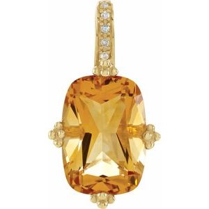 14K Yellow Citrine & .025 CTW Diamond Pendant - Siddiqui Jewelers