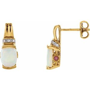 14K Yellow Opal, Pink Tourmaline & .05 CTW Diamond Earrings - Siddiqui Jewelers