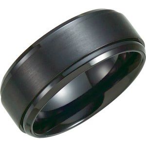 Black Titanium 9 mm Ridged Band Size 9-Siddiqui Jewelers