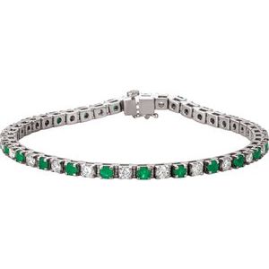 14K White Natural Emerald & 2 CTW Natural Diamond Line 7"  Bracelet Siddiqui Jewelers