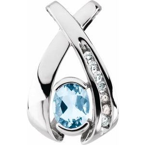 14K White Aquamarine & .08 CTW Diamond Freeform Pendant - Siddiqui Jewelers