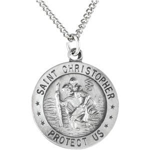 Sterling Silver 18 mm St. Christopher Medal 18” Necklace-Siddiqui Jewelers