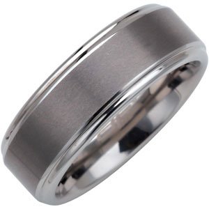 Tungsten 8 mm Satin Finished Band with Ridged Edges Size 7-Siddiqui Jewelers