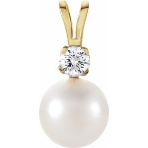 14K Yellow Akoya Cultured Pearl & .10 CTW Diamond Pendant - Siddiqui Jewelers