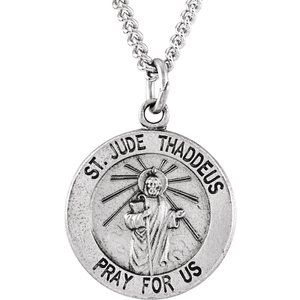 Sterling Silver 15 mm Round St. Jude Thaddeus Medal 18" Necklace - Siddiqui Jewelers