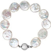 Sterling Silver White Freshwater Cultured Coin Pearl 7.75" Bracelet - Siddiqui Jewelers