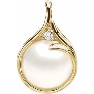 14K Yellow 15 mm Mabé Cultured Pearl & .06 CTW Diamond Pendant - Siddiqui Jewelers