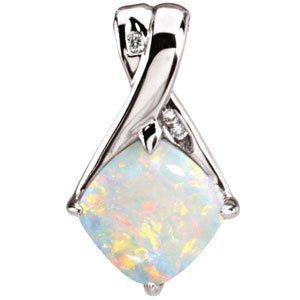 14K White Opal & .025 CTW Diamond Pendant - Siddiqui Jewelers