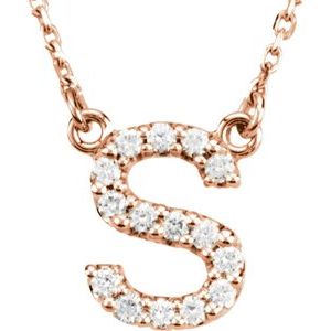 14K Rose 1/6 CTW Natural Diamond Initial S 16" Necklace Siddiqui Jewelers