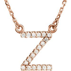 14K Rose .08 CTW Natural Diamond Initial Z 16" Necklace Siddiqui Jewelers