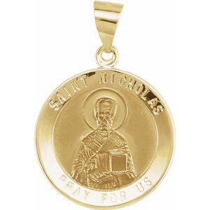 14K Yellow 18 mm Round Hollow St. Nicholas Medal - Siddiqui Jewelers