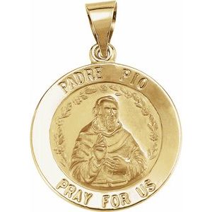 14K Yellow 18 mm Round Hollow Padre Pio Medal - Siddiqui Jewelers