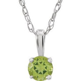 14K White 3 mm Round August Genuine Peridot Youth Birthstone 14" Necklace - Siddiqui Jewelers