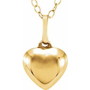 14K Yellow Puffed Heart 15"  Necklace - Siddiqui Jewelers