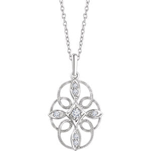 Sterling Silver  1/10 CTW Diamond Filigree 16-18" Necklace - Siddiqui Jewelers