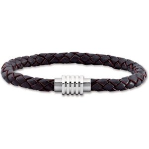Stainless Steel & Dark Brown Braided Leather 9" Bracelet with Magnetic Clasp -Siddiqui Jewelers