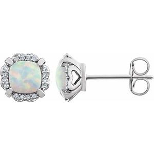 14K White Created Opal & 1/10 CTW Diamond Earrings - Siddiqui Jewelers