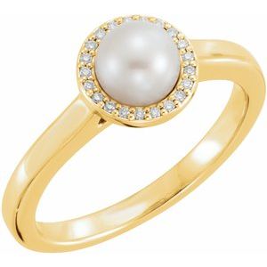 14K Yellow Freshwater Cultured Pearl & .05 CTW Diamond Halo-Style Ring - Siddiqui Jewelers