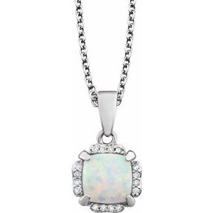 14K White Opal & .05 CTW Diamond 18" Necklace - Siddiqui Jewelers