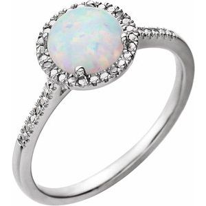 Sterling Silver Created Pink Opal & .01 CTW Diamond Ring - Siddiqui Jewelers